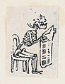 Skeleton sitting on a chair and reading a newspaper, from a broaside entitled 'De este famoso hipodromo en la pista, no faltara ni un solo periodista', published by Antonio Vanegas Arroyo., José Guadalupe Posada Mexican, Zincograph