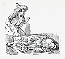 A man with a gun standing over a woman he has just shot, José Guadalupe Posada Mexican, Zincograph
