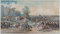 Camp de Compiègne, 1698, Eugène-Louis Lami French, Gouache and watercolor, over traces of black chalk on heavy wove paper