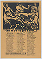 Corrido (ballad) issued by the 'Liga de Escritores y Artistas Revolucionares' (LEAR) with an image of Plutarco Elías Calles being dragged from his bed, José Chávez Morado Mexican, Linocut and letterpress on tan paper