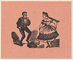 Man and Woman Dancing, José Guadalupe Posada  Mexican, Type-metal engraving on pink paper