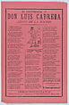 Broadsheet with verse relating to Don Luis Cabrera ('scourge of the nation') who is shown standing in the center wearing a top hat, Manuel Manilla  Mexican, Photo-relief and letterpress on pink paper