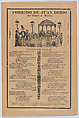 Broadsheet relating to the death of Juan Dimio, crowd of people gathered around a gazebo while a man wearing a top hat looks out toward viewer, José Guadalupe Posada  Mexican, Type-metal engraving and letterpress on orange paper