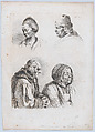 Study of Four Heads, Jean Jacques de Boissieu French, Etching; third state of three
