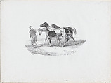 Three Horses Led by a Groom to be Skinned, Théodore Géricault French, Lithograph; second state of three