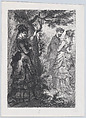 A Woman Watching a Couple from Behind a Tree, J. Cariven French, Etching
