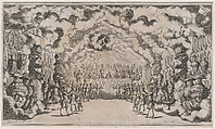 Kingdom of Jove with the banquet of the gods; set design from 'Il Pomo D'Oro', Mathäus Küsel German, Etching