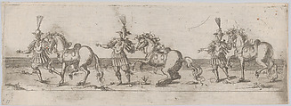 Procession, with three men leading three horses, Anonymous, German, 16th century  German, Etching