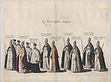 Plate 12: Members of the clergy marching in the funeral procession of Archduke Albert of Austria; from 'Pompa Funebris ... Alberti Pii', Cornelis Galle I  Netherlandish, Etching with hand coloring