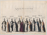 Plate 11: Members of the clergy marching in the funeral procession of Archduke Albert of Austria; from 'Pompa Funebris ... Alberti Pii', Cornelis Galle I  Netherlandish, Etching with hand coloring