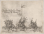 Procession, with men riding horses; three men playing trumpets at front, a knight at center, and a gentleman at the rear, Anonymous, German, 16th century  German, Etching