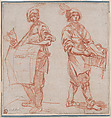 Two Street Criers, Pierre Brebiette French, Red chalk over a sketch in black chalk