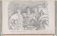 The Infant Moses before Pharaoh, after Giovanni Battista Ruggieri, Jean Robert Ango (French, active Rome, 1759–70, died after 1773), Black chalk; framing lines in pen and brown ink