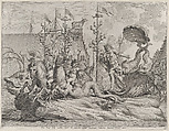 Plate 35: Philip of Spain as Neptune, riding in a chariot drawn by two sea horses; from Guillielmus Becanus's 'Serenissimi Principis Ferdinandi, Hispaniarum Infantis...', Pieter de Jode II Flemish, Engraving