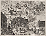 Charles II entering The Hague in a carriage with the Mauritshuis on the right, from "Verhael van de Reys van Carel II, Coning van Groot-Brittannië, in Hollandt van 25 Mey tot 2 Junij 1660", Pieter Philippe  Flemish, Engraving