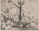 Plate 37: Triumphal ship with fireworks display to the right; from Guillielmus Becanus's 'Serenissimi Principis Ferdinandi, Hispaniarum Infantis...', Jacob Neeffs Flemish, Engraving
