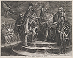 Plate 25: Philip crowned King of Spain by his father, Charles V; from Guillielmus Becanus's 'Serenissimi Principis Ferdinandi, Hispaniarum Infantis...', Anton van der Does Flemish, Engraving