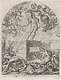 Plate 1: Ferdinand as Mars, standing on a pedestal; from Guillielmus Becanus's 'Serenissimi Principis Ferdinandi, Hispaniarum Infantis...', Pieter de Jode II Flemish, Engraving