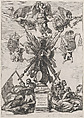 Plate 33: Armorial trophy on a Tuscan column, surrounded by allegorical figures and cherubs bearing the armorial shields of Ferdinand; from Guillielmus Becanus's 'Serenissimi Principis Ferdinandi, Hispaniarum Infantis...', Johannes Meursius Flemish, Engraving