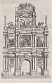 Plate 19: Triumphal arch, elevation of the front, surmounted by a cloud bearing Ferdinand and royal ancestors; from Guillielmus Becanus's 'Serenissimi Principis Ferdinandi, Hispaniarum Infantis...', Johannes Meursius Flemish, Engraving