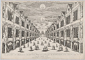 Perspective view of the Illuminations on the Pont Notre Dame, in celebration of the recovery of the health of Louis XIV, January 30, 1687, Anonymous, Engraving