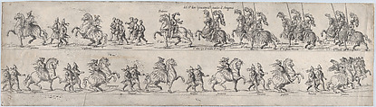 Plate for Giovanni d'avalos d'Aragona, from a series of twelve showing knights and their attendants dressed for a tournament (plate 2), Anonymous, Etching