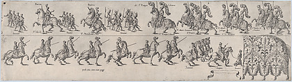 Plate depicting Pompeo Colonna, from a series of twelve showing knights and their attendants dressed for a tournament (plate 6), Anonymous, Etching
