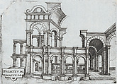 Porta Antonae, from a series of prints depicting (reconstructed) buildings from Roman Antiquity, Formerly attributed to Monogrammist G.A. & the Caltrop (Italian, 1530–1540), Engraving