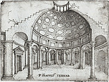 Tem. Ro. Penatibus Dicatu, from a Series of Prints depicting (reconstructed) Buildings from Roman Antiquity, Formerly attributed to Monogrammist G.A. & the Caltrop (Italian, 1530–1540), Engraving [plate has very sharp edges]