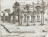 Sepulchrum Adriani, from a Series of Prints depicting (reconstructed) Buildings from Roman Antiquity, Formerly attributed to Monogrammist G.A. & the Caltrop (Italian, 1530–1540), Engraving