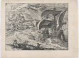Landscape with a Ship and Jonah and the Whale, Lucas Gassel  Netherlandish, Etching and engraving