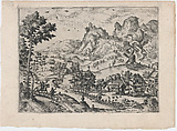 Mountain Landscape with Falconers, Lucas Gassel  Netherlandish, Etching and engraving