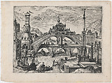 Riverscape with a Double Bridge, Lucas Gassel  Netherlandish, Etching and engraving