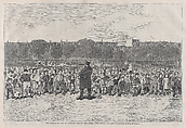 The Fourth of July in Tompkins Square, New York – "The Sogers Are Coming" (from "Harper's Bazar: A Repository of Fashion, Pleasure and Instruction," Vol. I), Winslow Homer American, Wood engraving