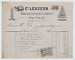 Invoice from Ct. Lesueur, horticulture-nursery, Rouen, for fruit trees, Lesueur Horticulteur-Pépiniériste French, Engraving, pen and ink