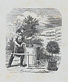 Gardener watering his plants, Félix Leblanc (French, born Paris, 1823), Steel engraving