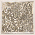 Sheet 9: Julius Ceasar in his horse-drawn chariot, from "The Triumph of Julius Caesar", Andrea Andreani Italian, Chiaroscuro woodcut from four blocks in gray-green ink