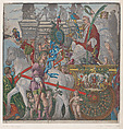 Sheet 9: Julius Caesar in his horse-drawn chariot, from "The Triumph of Julius Caesar", Andrea Andreani  Italian, Hand-colored woodcut