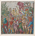 Sheet 7: Procession of Musicians and others holding standards, from "The Triumph of Julius Caesar", Andrea Andreani Italian, Hand-colored woodcut