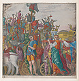 Sheet 3: Trophies of War, from "The Triumph of Julius Caesar", Andrea Andreani Italian, Hand-colored woodcut