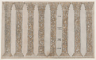 Six Corinthian pilasters for the Triumph, from "The Triumph of Julius Caesar", Andrea Andreani Italian, Chiaroscuro woodcut from two blocks in light brown ink