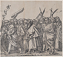 Section F: Saints holding crosses, books, and weapons, from "The Triumph of Christ", Andrea Andreani Italian, Lithographic copy of a woodcut