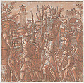 Sheet 6: Men carrying trophies, from "The Triumph of Julius Caesar", Andrea Andreani Italian, Chiaroscuro woodcut from four blocks printed in pink