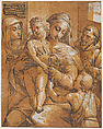 The Virgin and Child with St. John the Baptist, St. Francis, and St. Catherine of Siena, Andrea Andreani  Italian, Chiaroscuro woodcut from four blocks printed in orange