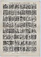 Broadside with 48 scenes illustrating  the story of Urganda the Unknowable, Juan Llorens  Spanish, Wood engraving