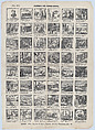 Broadside with 48 scenes of trains and their passengers etc, José María Marés  Spanish, Wood engraving