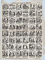 Broadside with 48 scenes relating to the world upside down, José Noguera  Spanish, Wood engraving
