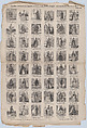 Broadside with 48 scenes representing the kings and queens of Spain, Antonio Bosch  Spanish, Wood engraving