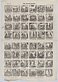 Broadside with 48 scenes depicting the life of a charlatan (player), José María Marés Spanish, Wood engraving