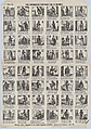 Broadside with 48 scenes depicting the life of a servant girl, José María Marés  Spanish, Wood engraving